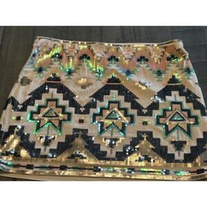 Express Aztec Geometric Sequin Mini Skirt Size Medium - Multicolor Boho